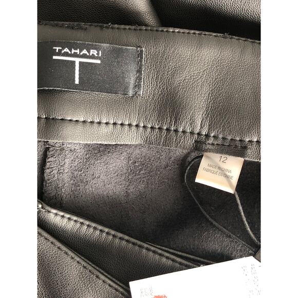 Tahari Faux Leather Belted Pant Women's Size 12 Slim Black NEW - Picture 4 of 6